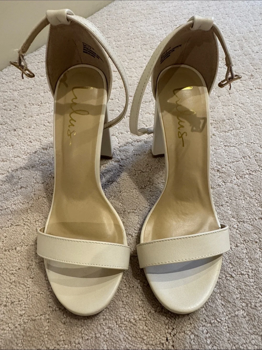 Lulu’s Ivory Ankle-Strap Block Heel Sandals